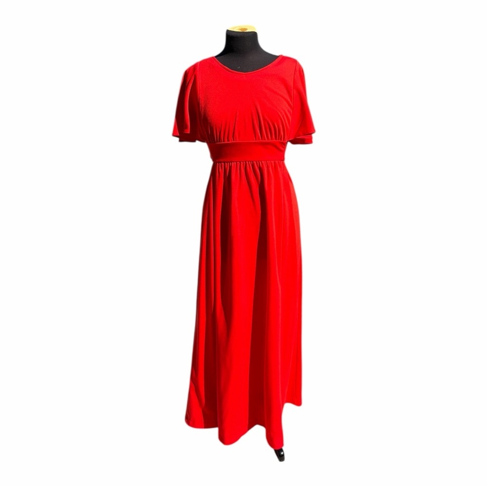 Vintage Red Maxi Dress Sears XS S Boho Empire Waist Tie Back Festival - Picture 5 of 5